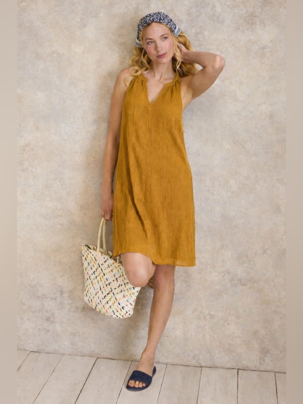 Garnet Hill playa organic cotton gauze cover up in mustard yellow - M nwt